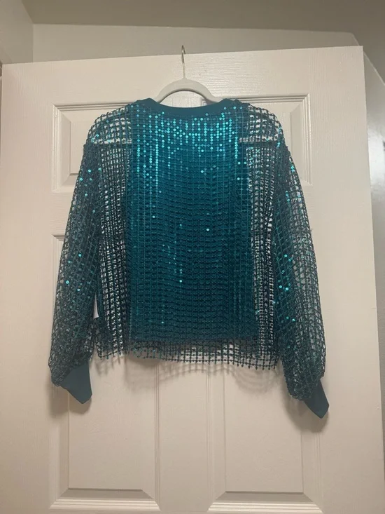 Pilcro Teal Sequin Mesh Jersey Long-Sleeve Top - Picture 10 of 16